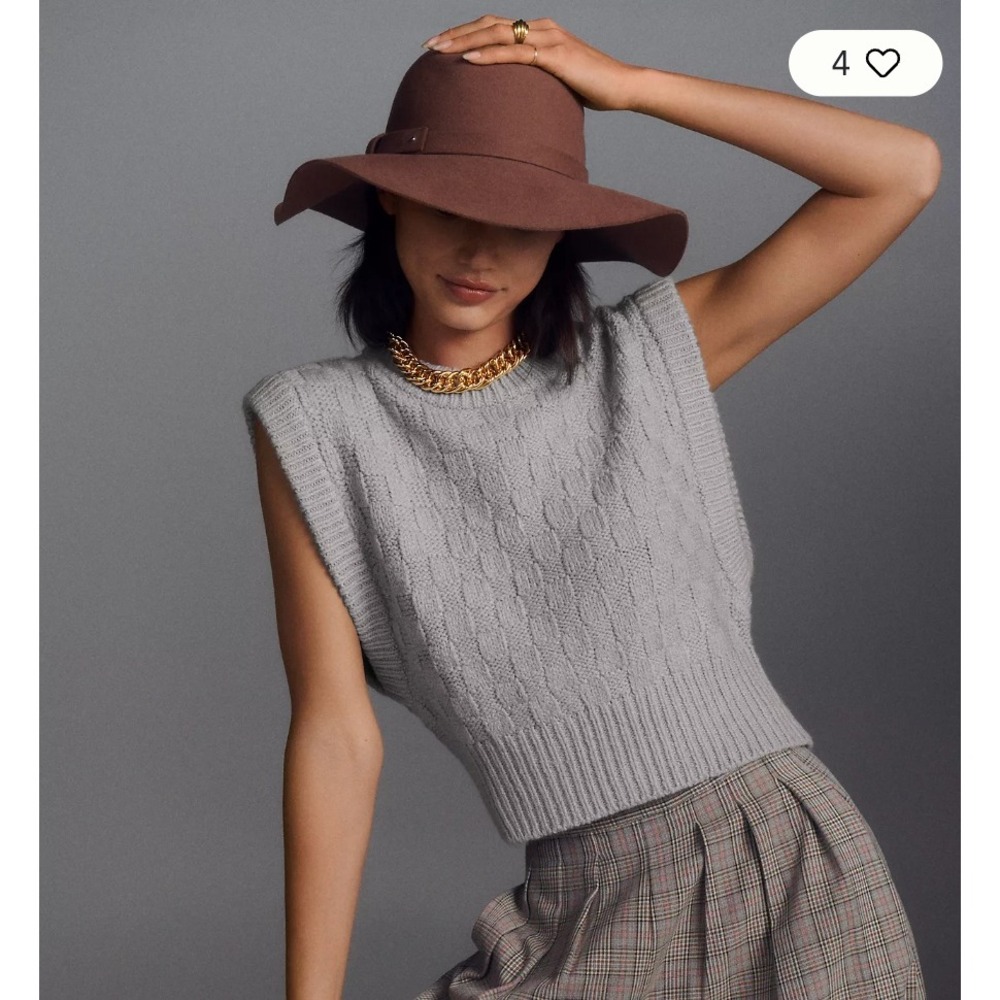 Anthropologie Grey Basketweave Knit Mock Neck Sweater Vest Size L 028